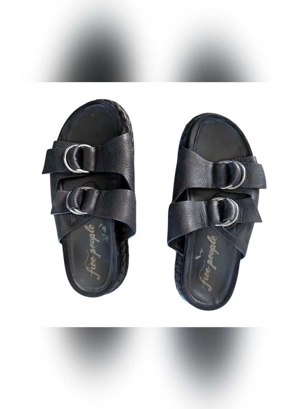 Free People Panama Footbed Black Double-Buckle Leather Slide Sandals